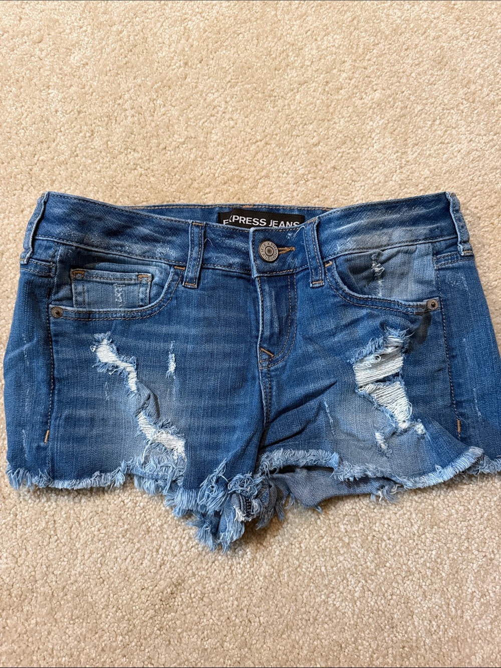 Express Distressed Denim Jean Shorts - Blue